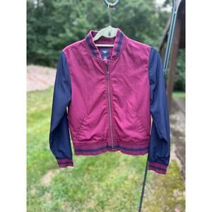 Womens Varsity Crop Jacket Small Maroon Navy 80s Streetwear Retro